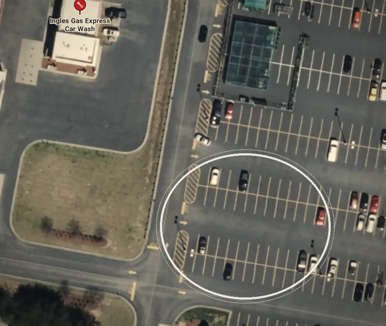 Ingles Car Wash parking, the rows behind the car wash